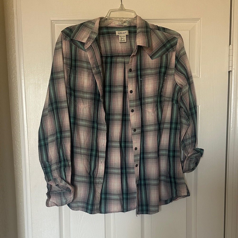 Ariat womens Casual Plaid Shirt - turquoise and Pink